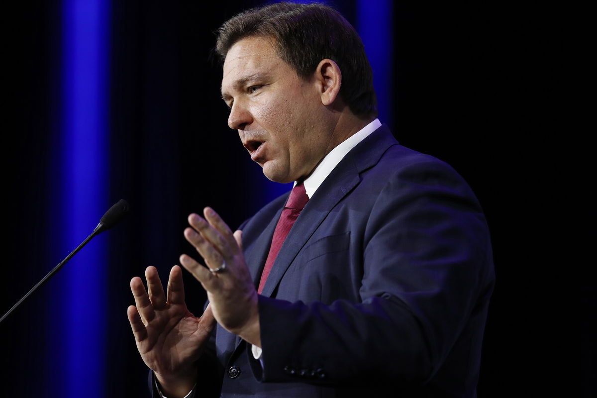 <i>Carolilne Brehman/EPA-EFE/Shutterstock</i><br/>Republicans seeking to energize their core voters and appeal beyond their base are turning to the Biden administration's vaccine mandates. Florida Gov. Ron DeSantis is seen here at a Republican Jewish Coalition meeting in Las Vegas.