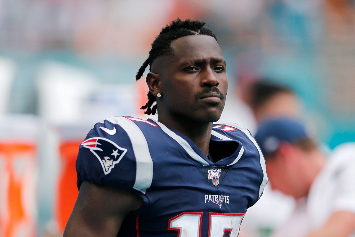 <i>Michael Reaves/Getty Images</i><br/>Tampa Bay Buccaneers wide receiver Antonio Brown has been accused of owning fake Covid-19 vaccination cards in an attempt to usurp NFL protocols. Brown is shown here when he was with the New England Patriots in September 2019.
