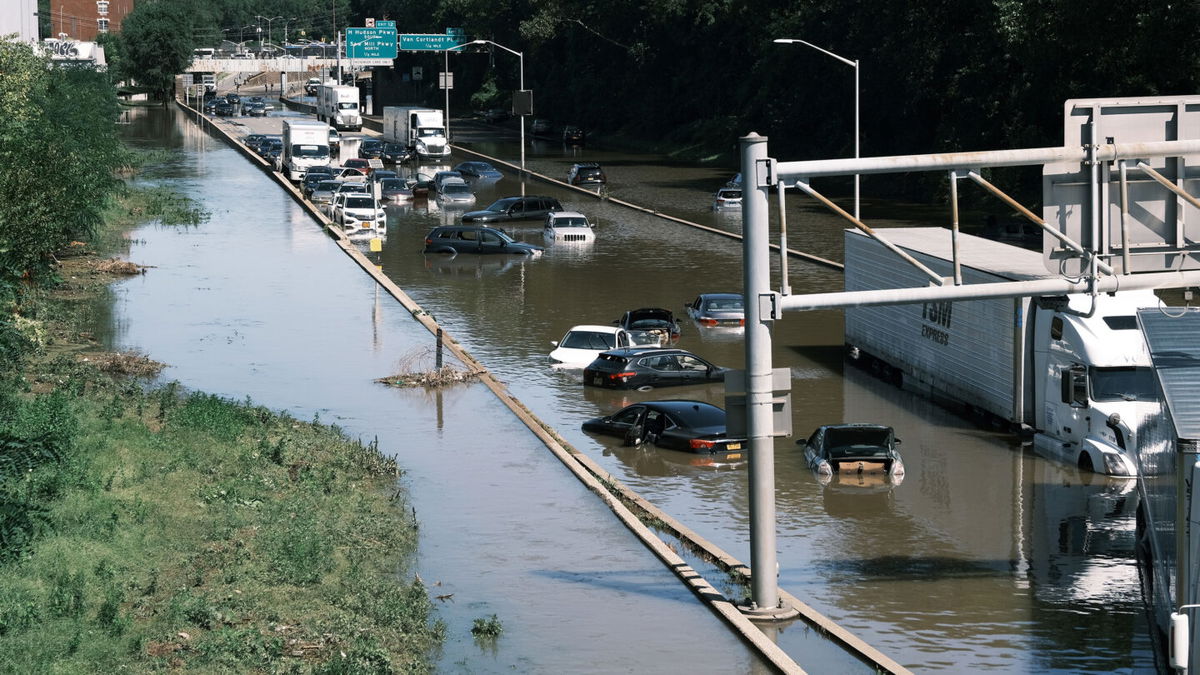 <i>Spencer Platt/Getty Images</i><br/>Around $50 billion of President Joe Biden's infrastructure package is marked for climate resilience. Cars sit abandoned on the flooded Major Deegan Expressway in the Bronx following a night of heavy rain from the remnants of Hurricane Ida in September 2021 in New York City.