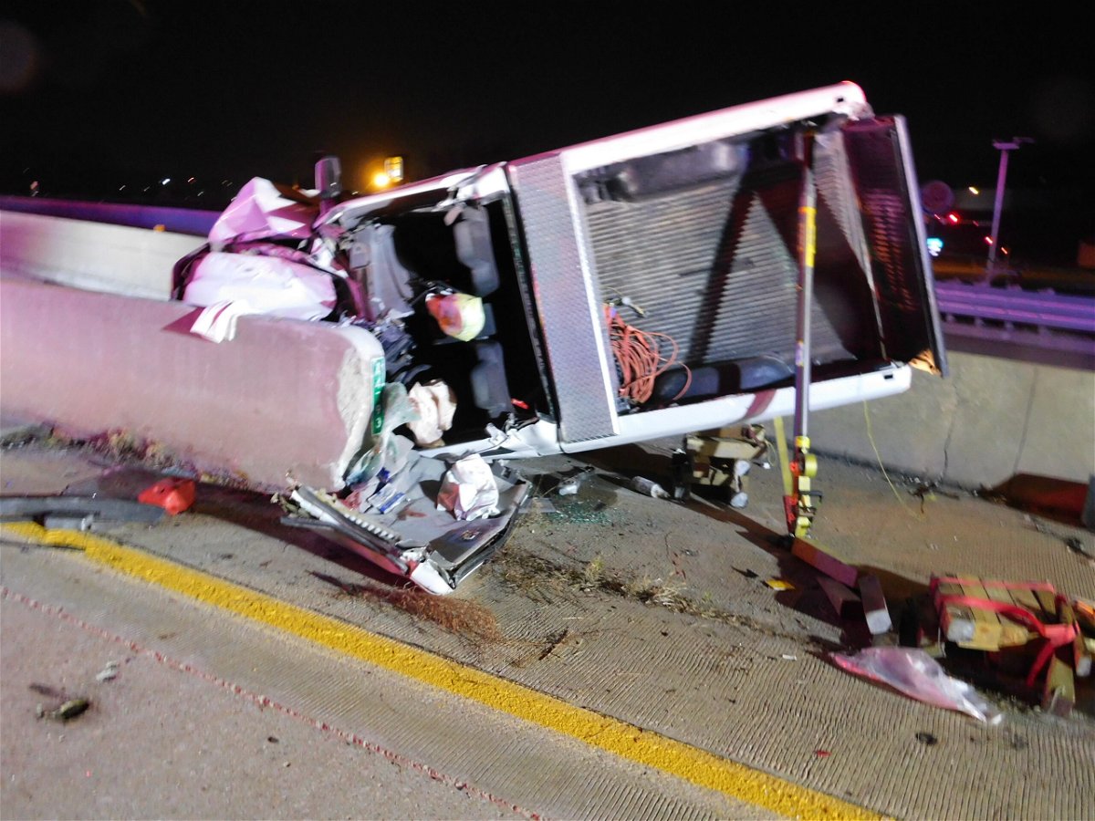 A truck damaged in a crash early Thursday, Dec. 16, 2021, on Highway 54 in Jefferson City.