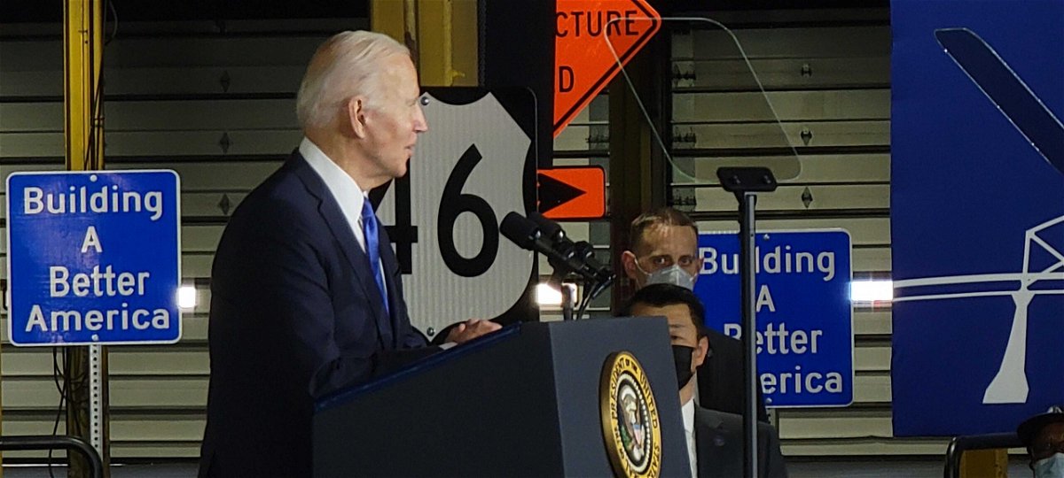 President Joe Biden speaks Wednesday, Dec. 8, 2021, at the Kansas City Transportation Authority.