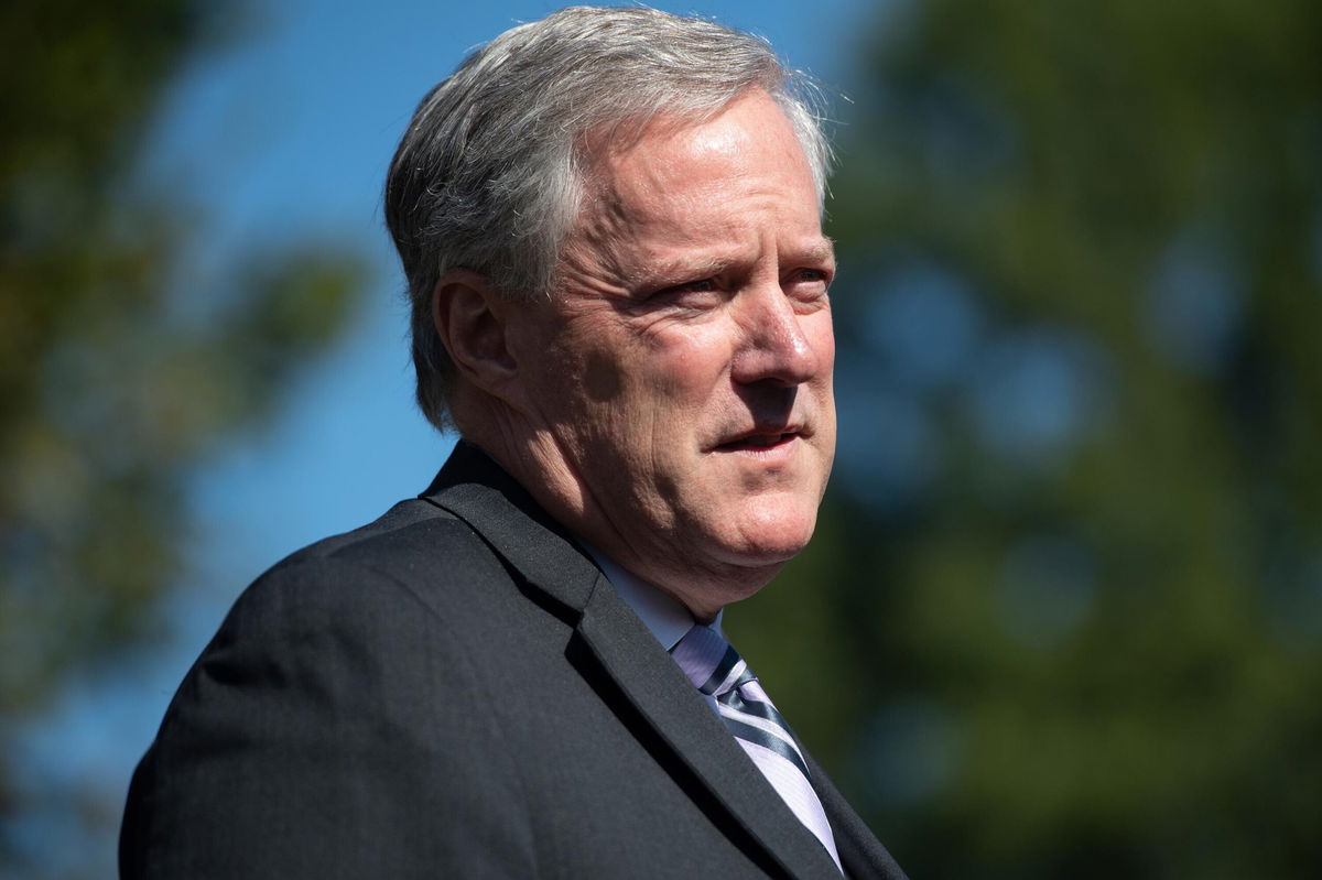 <i>SAUL LOEB/AFP/Getty Images</i><br/>White House Chief of Staff Mark Meadows speaks to the media about US President Donald Trump at the White House in Washington