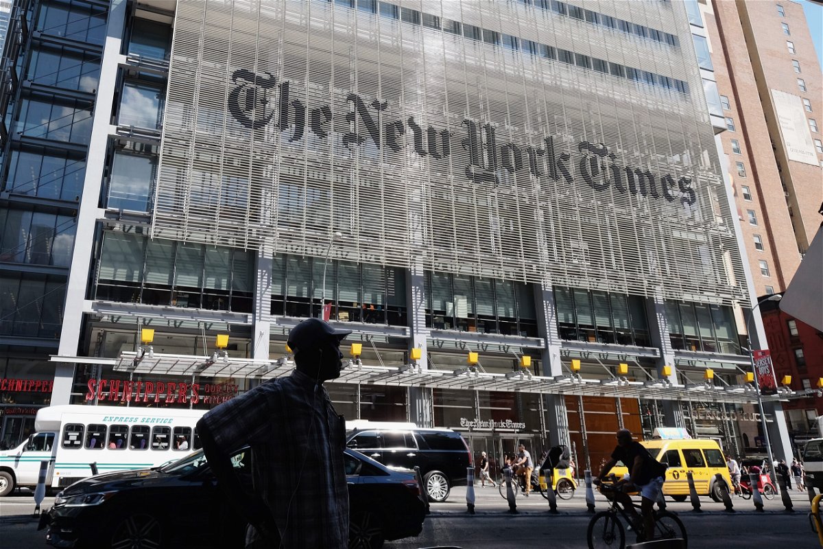 <i>Mike Coppola/Getty Images</i><br/>A judge on Friday has ordered the New York Times to return internal documents to the conservative activist group Project Veritas. Pictured is The New York Times building in New York City.