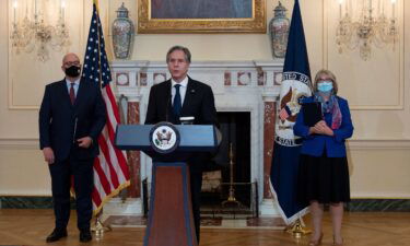 US Secretary of State Antony Blinken speaks during remarks on Havana syndrome in the Benjamin Franklin Room of the State Department in Washington on November 5.