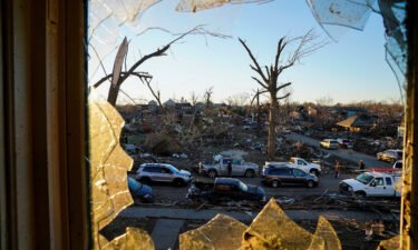 A general view from a bedroom window inside the home of the Cato family after a devastating outbreak of tornadoes ripped through several U.S. states in Mayfield