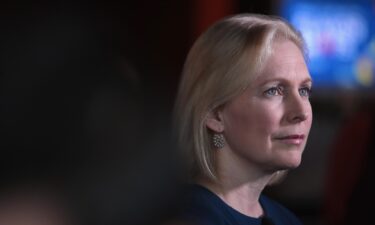 Democratic presidential candidate Sen. Kirsten Gillibrand speaks to guests during a campaign event with Drake University Democrats at Papa Keno’s restaurant on April 17