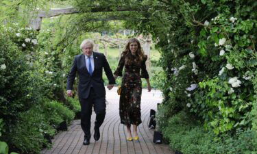 Boris Johnson and his wife Carrie arrive for a reception at The Eden Project during the G7 Summit on June 11