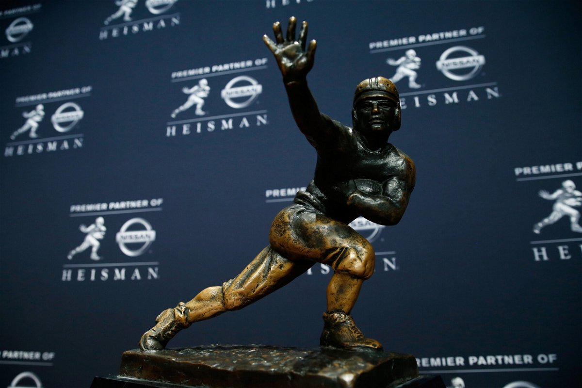 <i>Mike Stobe/Getty Images</i><br/>The Heisman Trophy for 2021 season goes to Bryce Young. The Heisman Trophy is here displayed