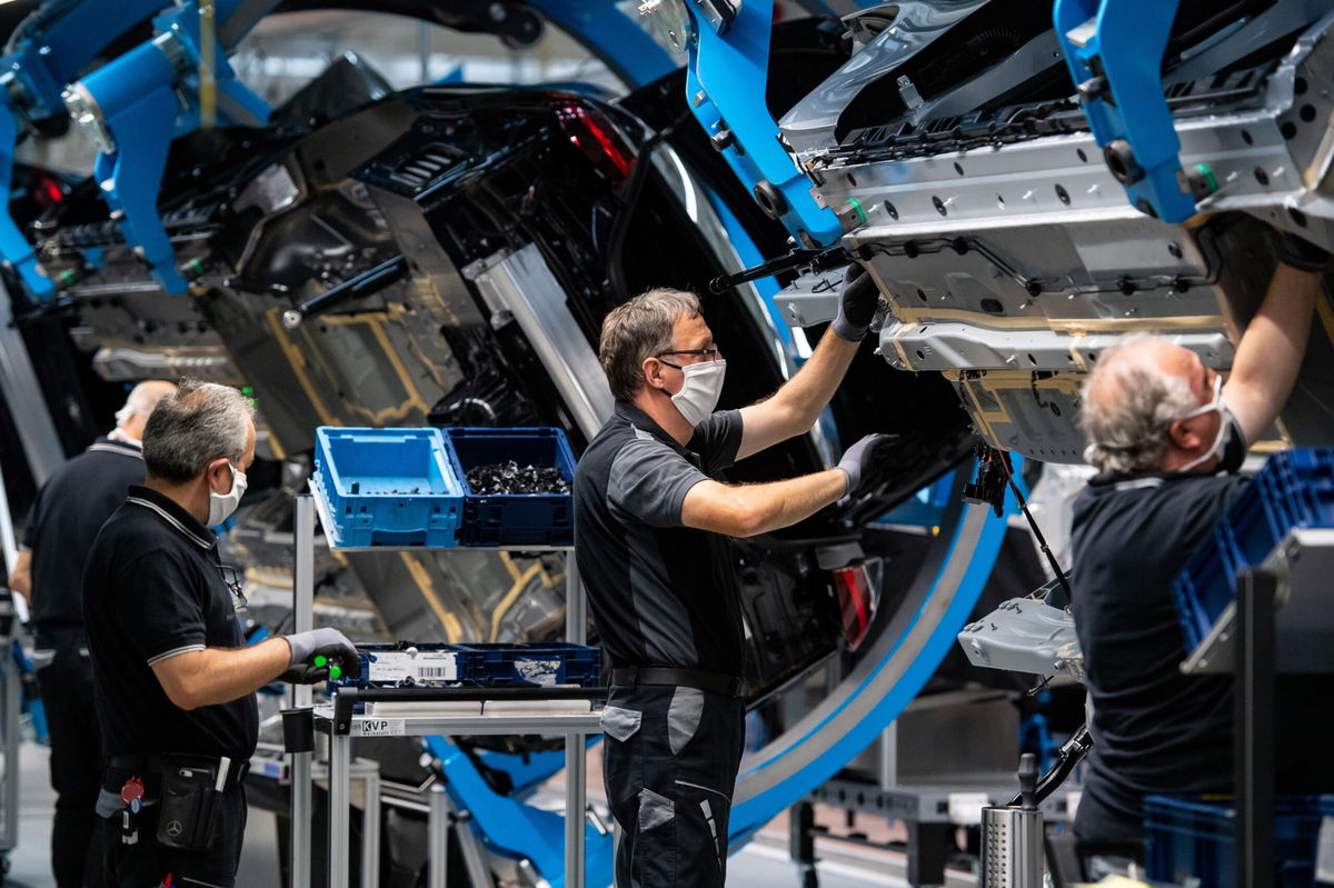 <i>Lennart Preiss/Getty Images</i><br/>Workers assemble the new S-Class Mercedes-Benz passenger car at the new 