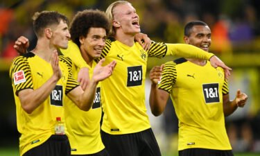 Axel Witsel and  Erling Haaland (center) celebrate a goal against Hoffenheim in August.