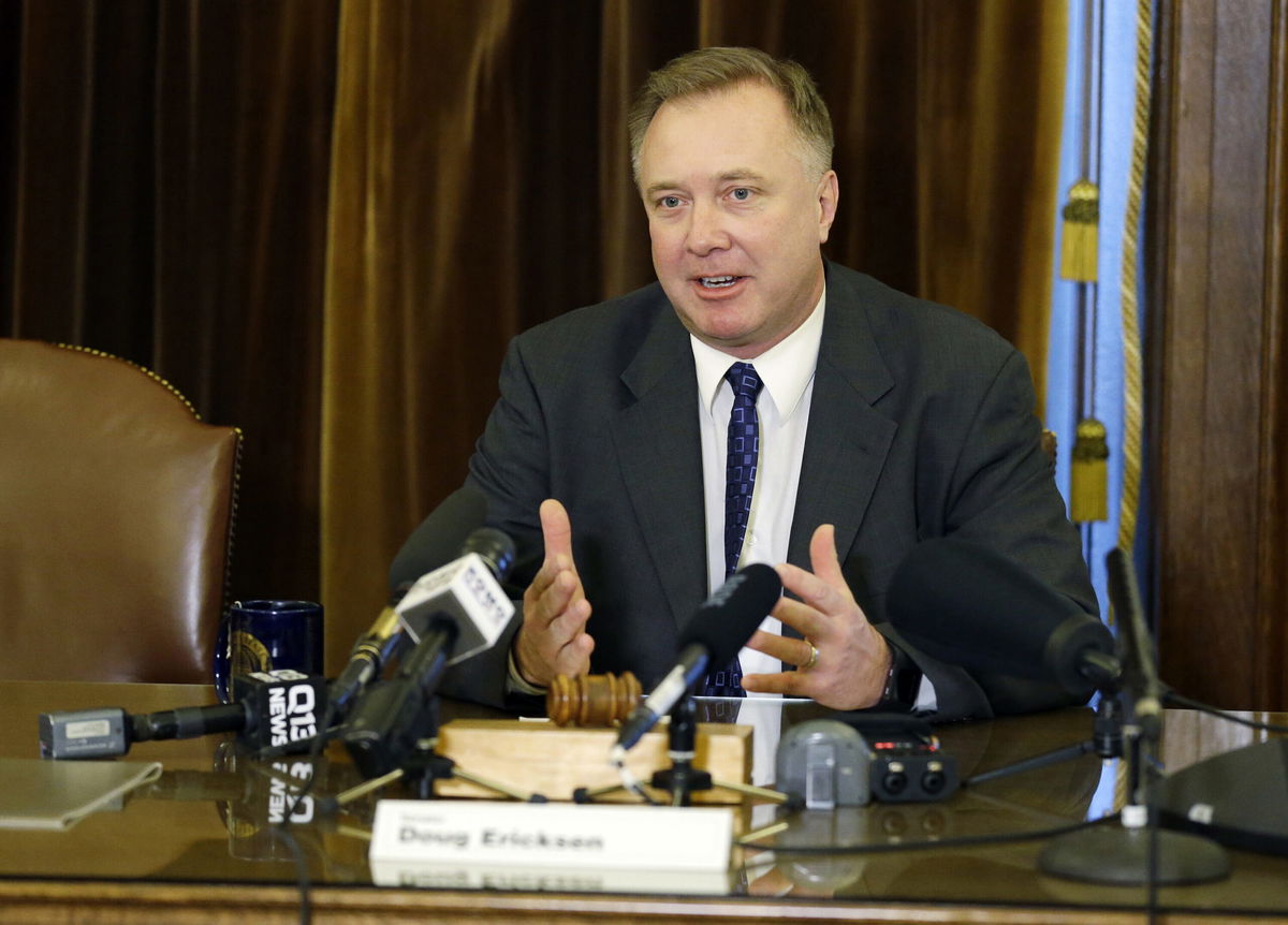 <i>Ted S. Warren/AP</i><br/>State senator Doug Ericksen dies a month after telling a local radio station he was sick with Covid-19 while in El Salvador. Ericksen is seen here at the Capitol on February 2