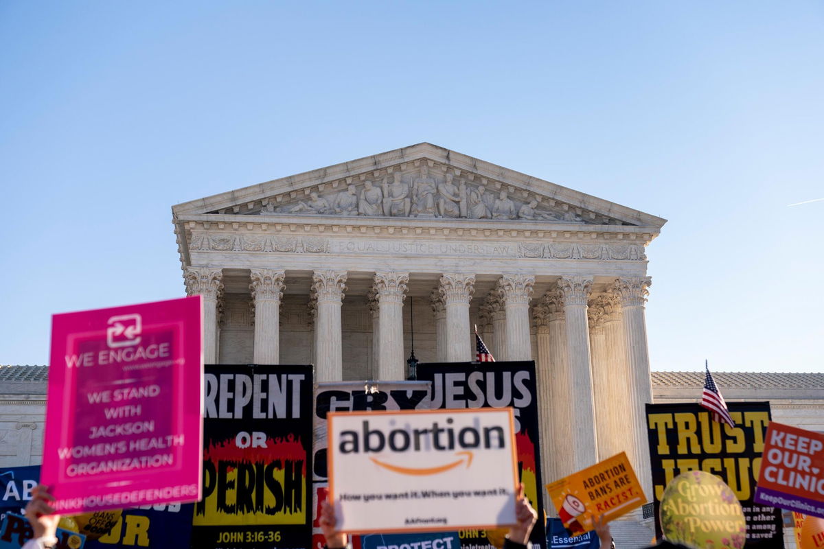 <i>Andrew Harnik/AP</i><br/>Abortion protesters demonstrate in front of the Supreme Court