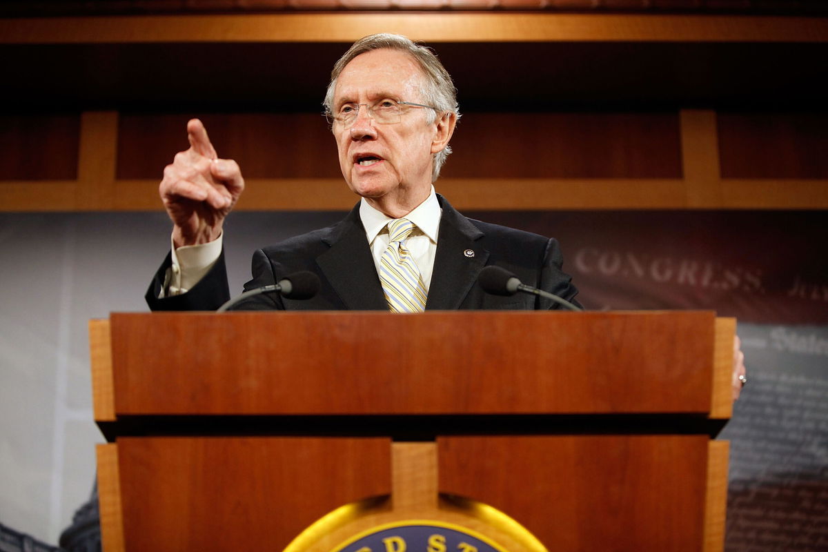 <i>Chip Somodevilla/Getty Images</i><br/>Then-Senate Majority Leader Sen. Harry Reid holds a news conference in 2009.