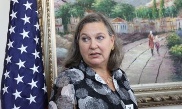 US Under-Secretary of State Victoria Nuland arrives to a meeting with Lebanon's foreign minister in Beirut on October 14.