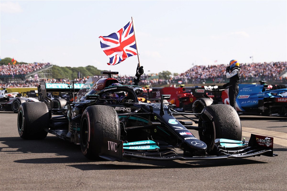 <i>Lars Baron/Getty Images</i><br/>Lewis Hamilton celebrates his home win at Silverstone.