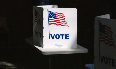 A voting booth at a polling location for the 2020 Presidential election in Louisville