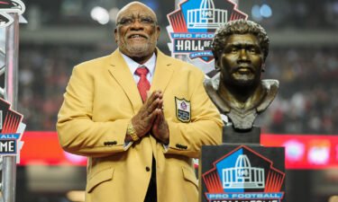 Former Atlanta Falcons player Claude Humphrey celebrates his NFL Hall of Fame induction on September 7