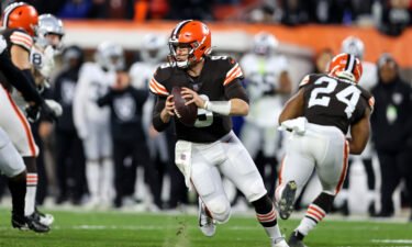 The Las Vegas Raiders secured a last-second 16-14 victory over a Cleveland Browns team ravaged by Covid-19 absences to reignite their postseason dreams. Browns QB Nick Mullens (center) is seen here on December 20.