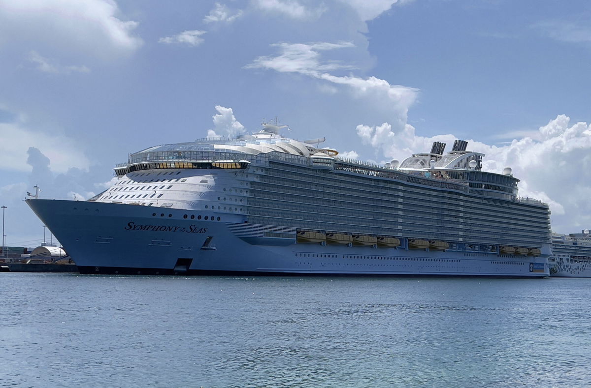<i>Daniel Slim/AFP/Getty Images</i><br/>The Royal Caribbean cruise ship Symphony of the Seas is seen moored in the Port of Miami on August 1