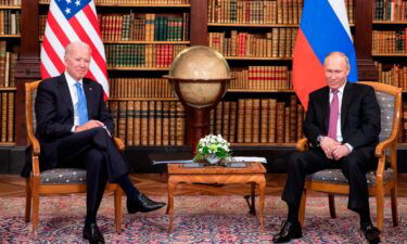 President Joe Biden (L) and Russian President Vladimir Putin meet during the U.S.-Russia summit on June 16