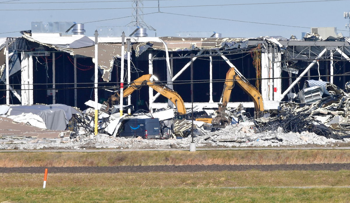 <i>Tim Vizer/AFP/Getty Images</i><br/>Recovery operations continue after the partial collapse of an Amazon Fulfillment Center in Edwardsville