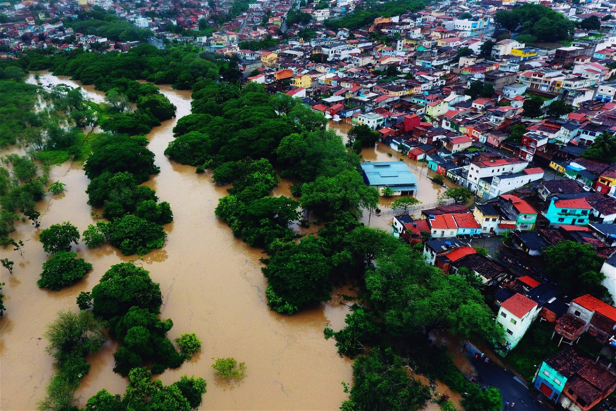 <i>Manuella Luana/AP</i><br/>An aerial view of floods in the city of Itapetinga on December 26.