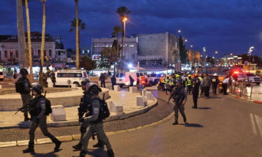 Israeli forces gather outside Damascus Gate in Jerusalem's Old City after a Palestinian suspected of carrying out a knife attack was killed by policemen on December 4.