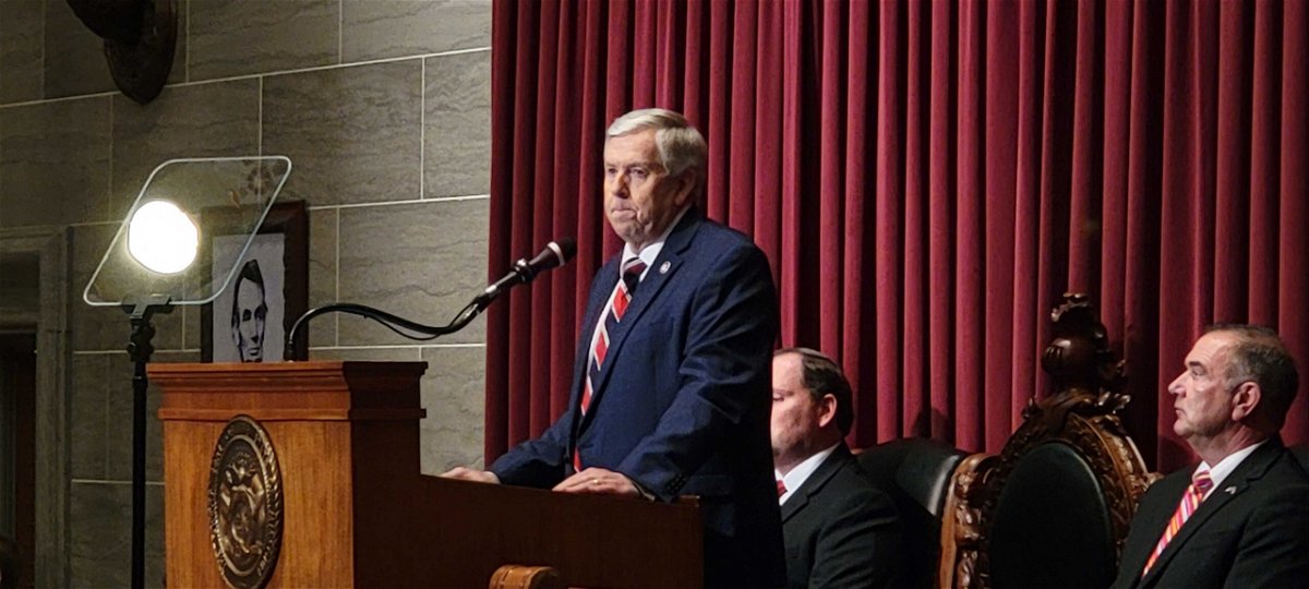 Gov. Mike Parson gives 2022 State of the State Address speech in front of the general assembly.