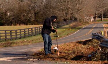 James Lovelace put a small cross at the accident site on the corner of High Shoals Church Road and Goodes Grove Church Road in Rutherford County. He and other neighbors remember Trooper John Horton