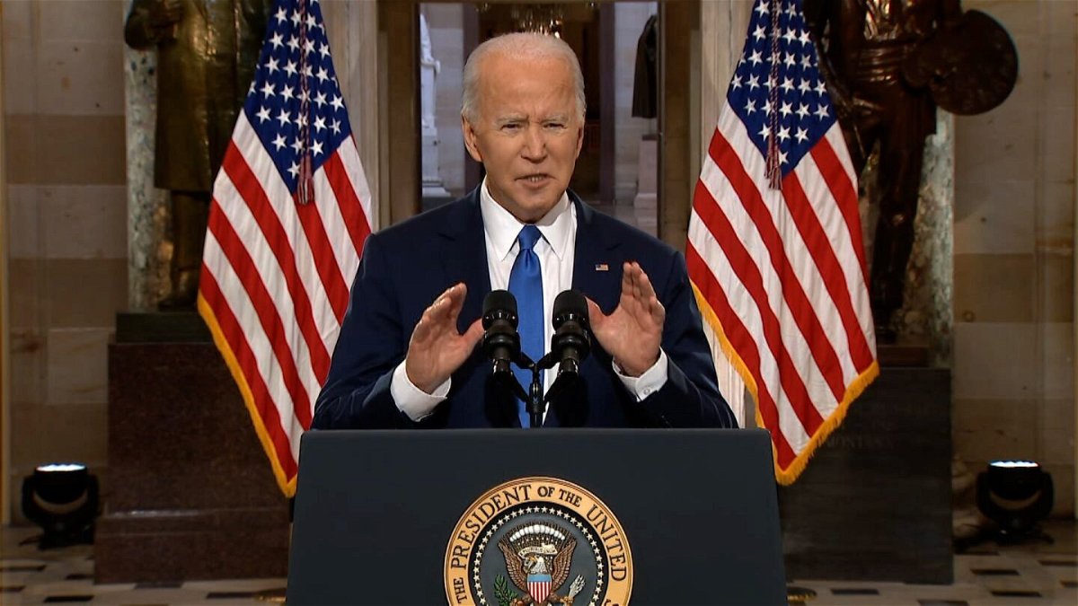 <i>POOL</i><br/>President Joe Biden reflected on the moment following his remarks in Statuary Hall