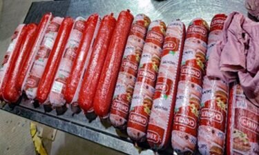 Authorities display contraband bologna seized at the US-Mexico border in El Paso