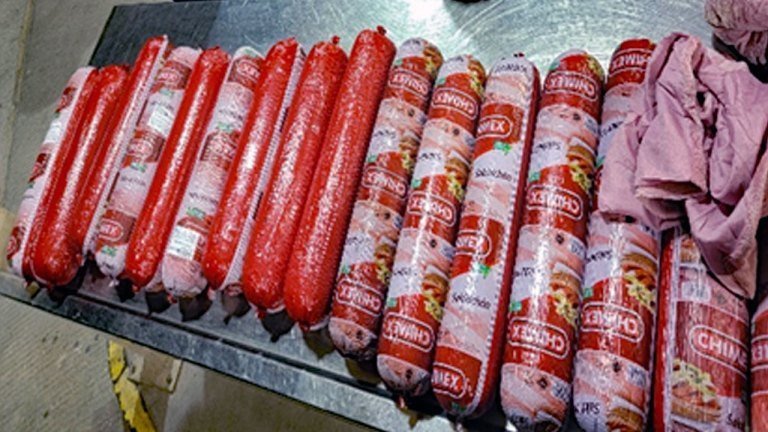 <i>U.S. Customs and Border Protection Agriculture Specialists/ KTVT</i><br/>Authorities display contraband bologna seized at the US-Mexico border in El Paso