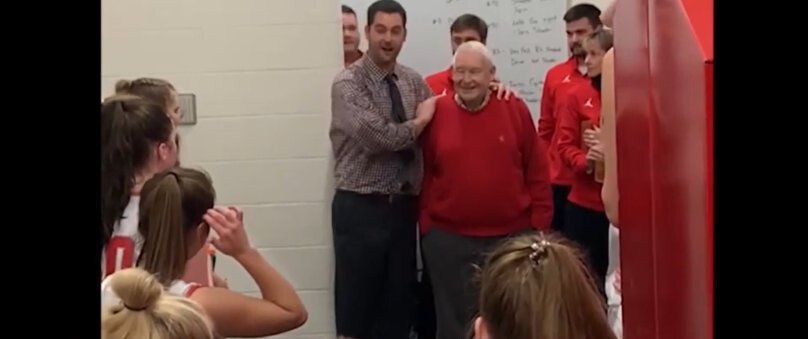 <i>KCCI</i><br/>Girls basketball coach Adam Jones (left) introduces his team to  his old coach