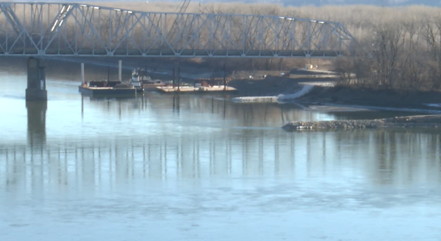 Work continued on the bridge over the Missouri River at Rocheport in late January 2022.