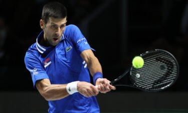 Novak Djokovic in action during the Davis Cup semifinal between Serbia and Croatia in Madrid in December 2020.
