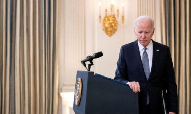 President Joe Biden after delivering remarks on the November jobs report in the State Dining Room of the White House in December 2021.