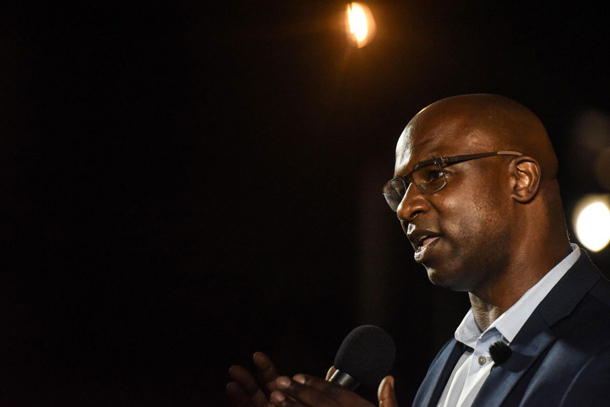 <i>Stephanie Keith/Getty Images</i><br/>New York Democratic House candidate Jamaal Bowman greets supporters on June 23