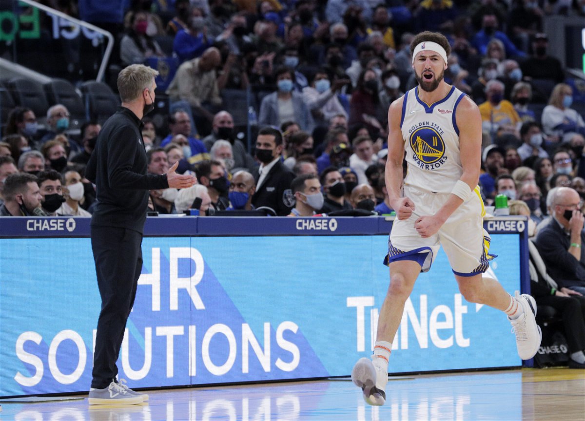 <i>Carlos Avila Gonzalez/San Francisco Chronicle/Getty Images</i><br/>Klay Thompson (11) reacts to a foul call against him In the first half as the Golden State Warriors played the Cleveland Cavaliers at Chase Center in San Francisco on January 9.
