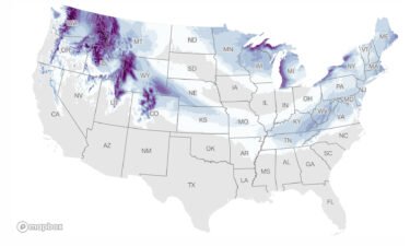 The National Weather Service detects at least an inch of snow on the ground in the contiguous United States.