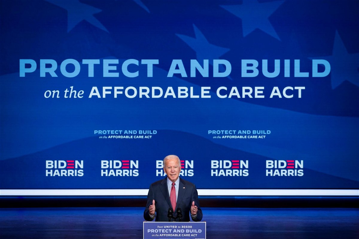 <i>Drew Angerer/Getty Images</i><br/>Then-Democratic presidential nominee Joe Biden delivers remarks about the Affordable Care Act and Covid-19 after attending a virtual coronavirus briefing with medical experts at The Queen theater on October 28