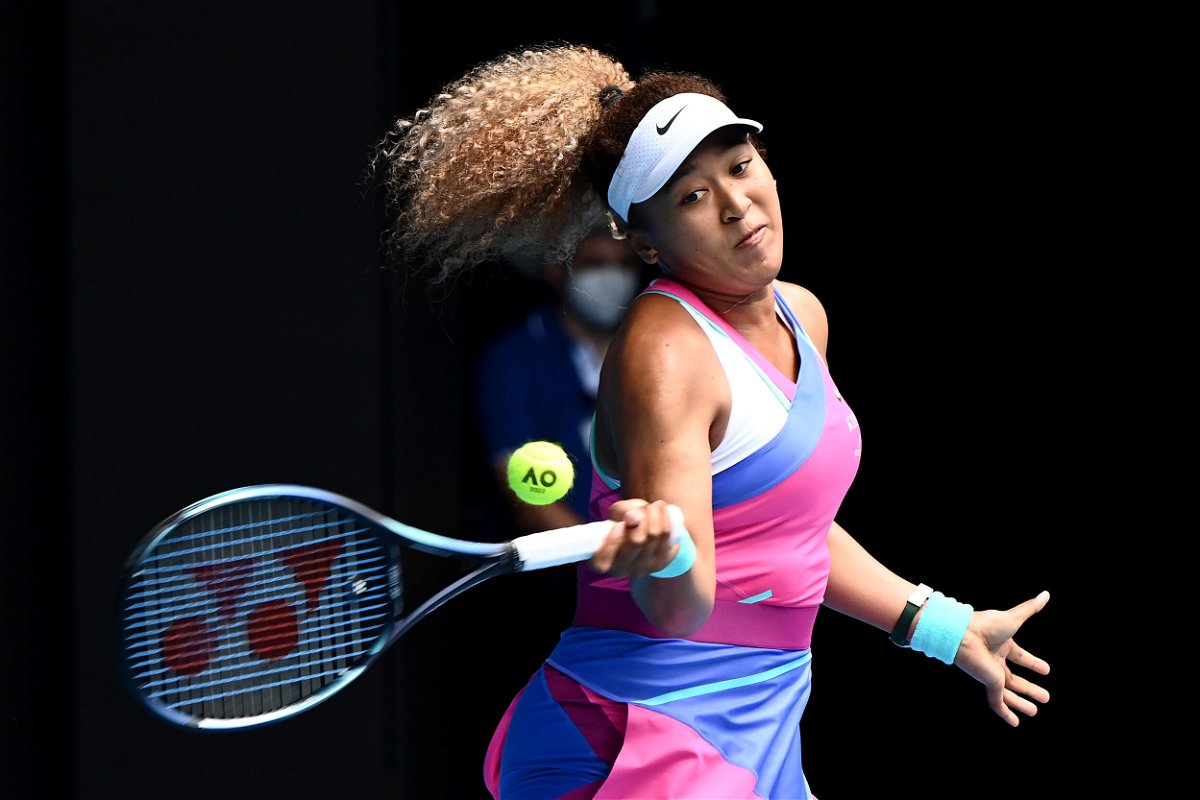 <i>Quinn Rooney/Getty Images</i><br/>Osaka plays a forehand against Osorio during their women's singles match on day one of the Australian Open.