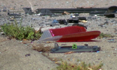 Debris lies on the ground at the scene of one of the explosions.