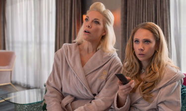 Hannah Waddingham as Rebecca Welton and Juno Temple as Keeley Jones star in "Ted Lasso".