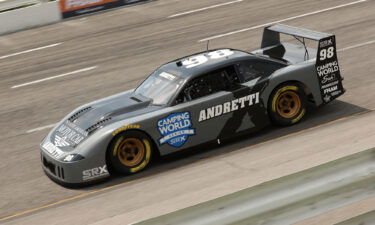 Marco Andretti #98 practices prior to the Camping World Superstar Racing Experience event at Nashville Fairgrounds Speedway on July 17