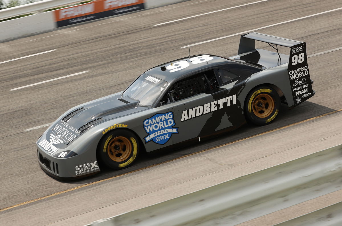 <i>Dylan Buell/SRX/Getty Images</i><br/>Marco Andretti #98 practices prior to the Camping World Superstar Racing Experience event at Nashville Fairgrounds Speedway on July 17