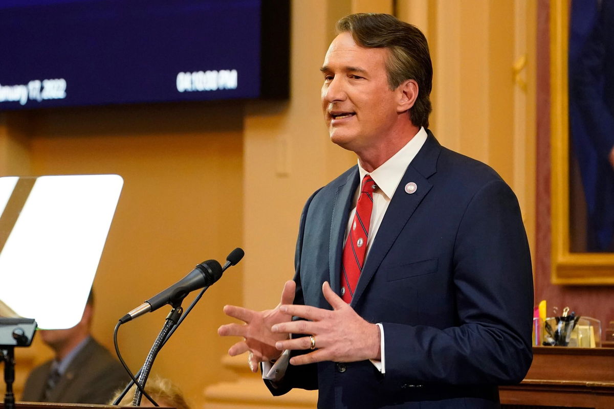 <i>Steve Helber/AP</i><br/>Virginia Gov. Glenn Youngkin delivers his State of the Commonwealth address before a joint session of the Virginia General Assembly on Monday