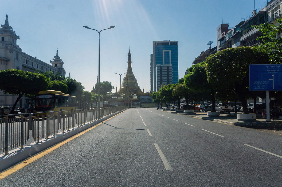 <i>STR/AFP/AFP/Getty Images</i><br/>An empty street in near Sule Pagoda