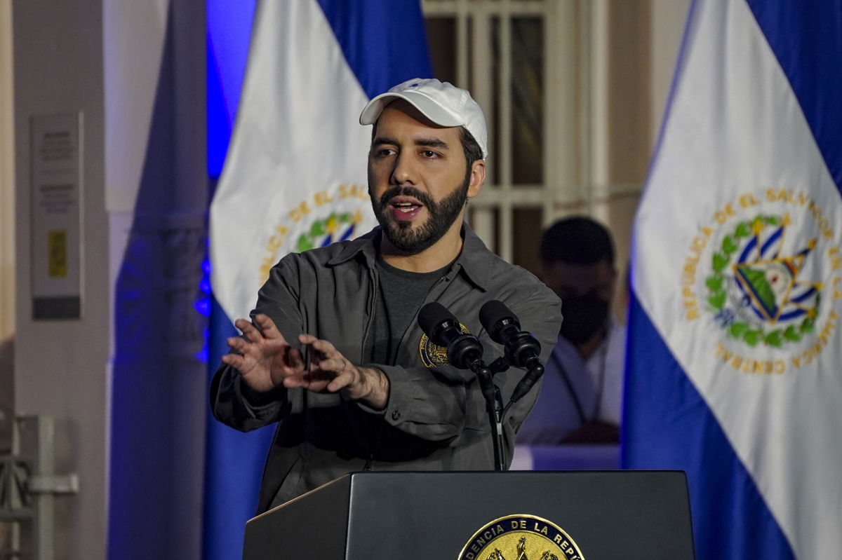 <i>Alex Pena/Anadolu Agency/Getty Images</i><br/>El Salvador's President Nayib Bukele speaks at a press conference in San Salvador earlier this month.