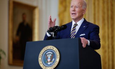 President Joe Biden makes an opening statement during a news conference in the East Room of the White House on January 19