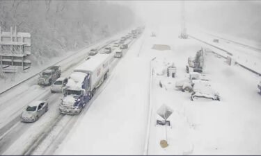This image provided by the Virginia Department of Transportation shows a closed section of Interstate 95 near Fredericksburg
